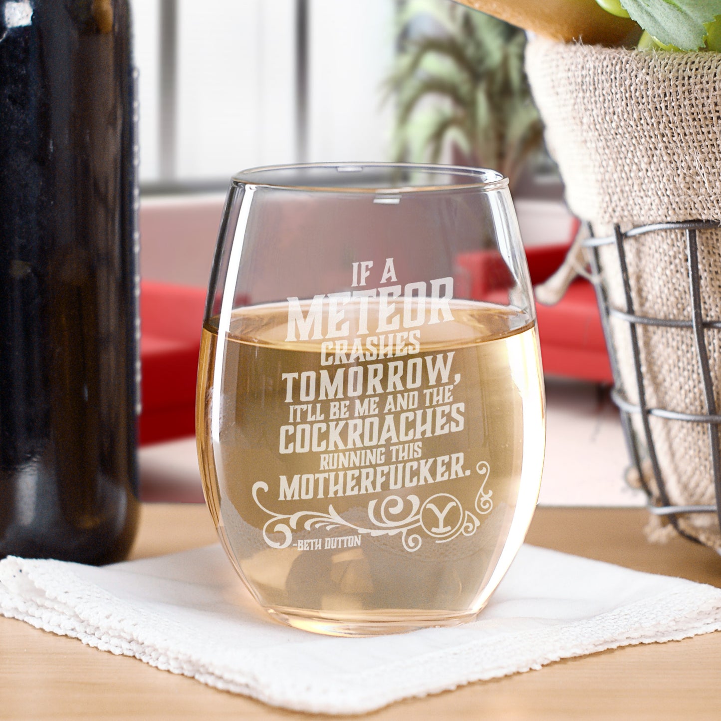 Laser Engraved Stemless Wine Glass - Rotary
